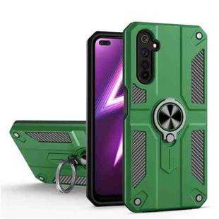 Carbon Fiber Pattern PC + TPU Protective Case with Ring Holder For OPPO Realme 6 Pro(Dark Green)