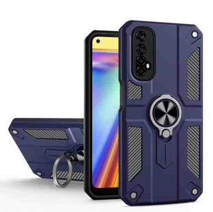 Carbon Fiber Pattern PC + TPU Protective Case with Ring Holder For OPPO Realme 7(Sapphire Blue)