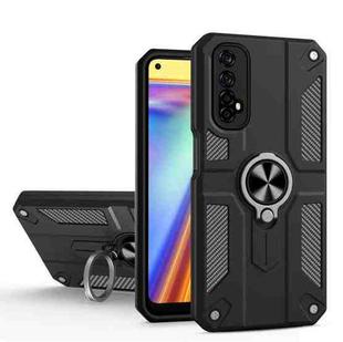 Carbon Fiber Pattern PC + TPU Protective Case with Ring Holder For OPPO Realme 7(Black)