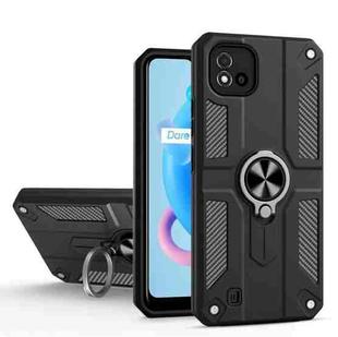 Carbon Fiber Pattern PC + TPU Protective Case with Ring Holder For OPPO Realme C20(Black)