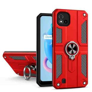 Carbon Fiber Pattern PC + TPU Protective Case with Ring Holder For OPPO Realme C20(Red)