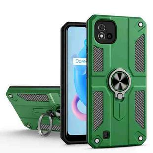Carbon Fiber Pattern PC + TPU Protective Case with Ring Holder For OPPO Realme C20(Dark Green)