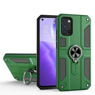 Carbon Fiber Pattern PC + TPU Protective Case with Ring Holder For OPPO Reno5 Pro 5G / 4G(Dark Green)