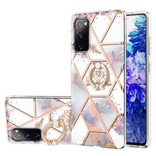For Samsung Galaxy S20 FE / S20 Lite Electroplating Splicing Marble Flower Pattern TPU Shockproof Case with Rhinestone Ring Holder(Imperial Crown)