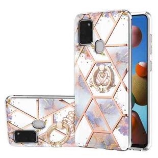 For Samsung Galaxy A21s Electroplating Splicing Marble Flower Pattern TPU Shockproof Case with Rhinestone Ring Holder(Imperial Crown)