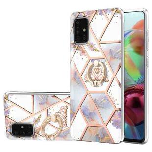 For Samsung Galaxy A71 4G Electroplating Splicing Marble Flower Pattern TPU Shockproof Case with Rhinestone Ring Holder(Imperial Crown)