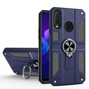 Carbon Fiber Pattern PC + TPU Protective Case with Ring Holder For vivo Y17 / Y12(Sapphire Blue)