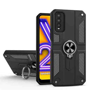 Carbon Fiber Pattern PC + TPU Protective Case with Ring Holder For vivo Y20(Black)