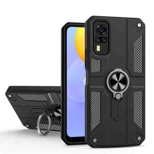 Carbon Fiber Pattern PC + TPU Protective Case with Ring Holder For vivo Y51 2020(Black)