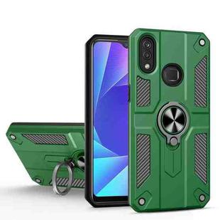 Carbon Fiber Pattern PC + TPU Protective Case with Ring Holder For vivo Y95(Dark Green)