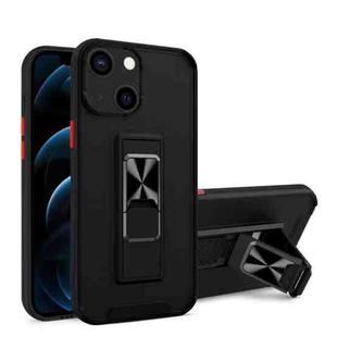 Dual-color Skin Feel TPU + PC Magnetic Shockproof Case with Invisible Holder For iPhone 13 mini(Black)