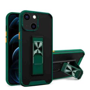 Dual-color Skin Feel TPU + PC Magnetic Shockproof Case with Invisible Holder For iPhone 13(Dark Green)