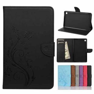 For Samsung Galaxy Tab A7 Lite / T220 Butterfly Flower Embossing Pattern Horizontal Flip Leather Case with Holder & Card Slots & Wallet(Black)