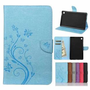 For Samsung Galaxy Tab A7 Lite / T220 Butterfly Flower Embossing Pattern Horizontal Flip Leather Case with Holder & Card Slots & Wallet(Blue)