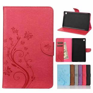 For Samsung Galaxy Tab A7 Lite / T220 Butterfly Flower Embossing Pattern Horizontal Flip Leather Case with Holder & Card Slots & Wallet(Magenta)
