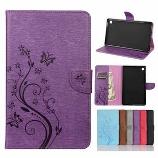 For Samsung Galaxy Tab A7 Lite / T220 Butterfly Flower Embossing Pattern Horizontal Flip Leather Case with Holder & Card Slots & Wallet(Purple)