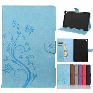 For Samsung Galaxy Tab S6 Lite / P610 Butterfly Flower Embossing Pattern Horizontal Flip Leather Case with Holder & Card Slots & Wallet(Blue)