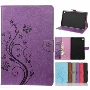 For Samsung Galaxy Tab S6 Lite / P610 Butterfly Flower Embossing Pattern Horizontal Flip Leather Case with Holder & Card Slots & Wallet(Purple)