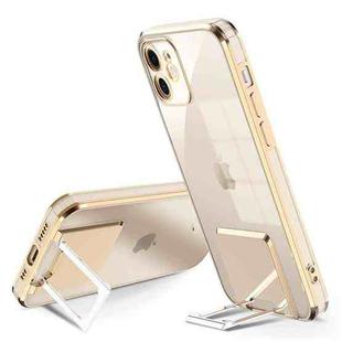 Electroplating Transparent Protective Cover Casem with Holder Function For iPhone 11(Gold)