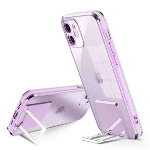 For iPhone 11 Pro Electroplating Transparent Protective Cover Casem with Holder Function (Purple)