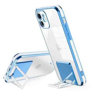For iPhone 11 Pro Electroplating Transparent Protective Cover Casem with Holder Function (Blue)
