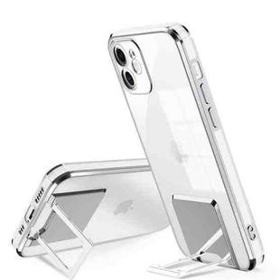 For iPhone 11 Pro Max Electroplating Transparent Protective Cover Casem with Holder Function (Silver)