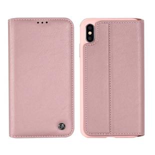 For iPhone XS / X GEBEI Shockproof TPU + PU Horizontal Flip Leather Case with Card Slots & Holder(Rose Gold)