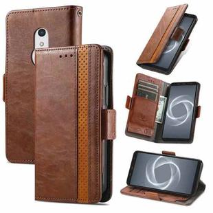 For Arrows Be4 Plus F-41B CaseNeo Business Splicing Dual Magnetic Buckle Horizontal Flip PU Leather Case with Holder & Card Slots & Wallet(Brown)