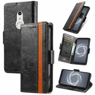 For Arrows Be4 Plus F-41B CaseNeo Business Splicing Dual Magnetic Buckle Horizontal Flip PU Leather Case with Holder & Card Slots & Wallet(Black)