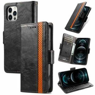 For iPhone 13 Pro Max CaseNeo Business Splicing Dual Magnetic Buckle Horizontal Flip PU Leather Case with Holder & Card Slots & Wallet  (Black)
