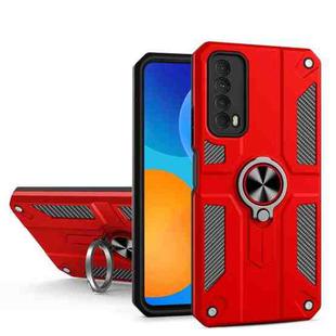 For Huawei Y7a Carbon Fiber Pattern PC + TPU Protective Case with Ring Holder(Red)