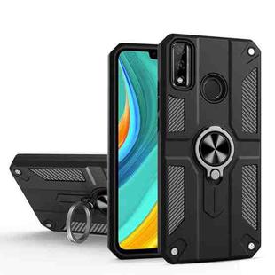 For Huawei Y8s Carbon Fiber Pattern PC + TPU Protective Case with Ring Holder(Black)