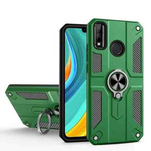 For Huawei Y8s Carbon Fiber Pattern PC + TPU Protective Case with Ring Holder(Dark Green)