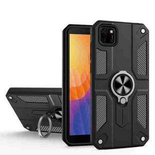For Huawei Y5p Carbon Fiber Pattern PC + TPU Protective Case with Ring Holder(Black)