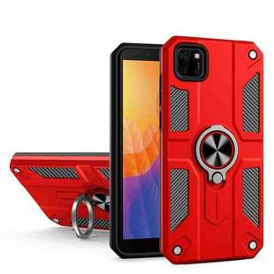 For Huawei Y5p Carbon Fiber Pattern PC + TPU Protective Case with Ring Holder(Red)