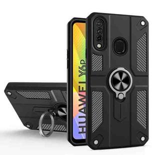 For Huawei Y6p Carbon Fiber Pattern PC + TPU Protective Case with Ring Holder(Black)