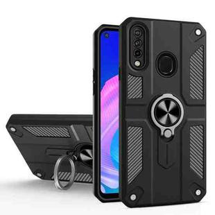 For Huawei Y7p / P40 lite E Carbon Fiber Pattern PC + TPU Protective Case with Ring Holder(Black)