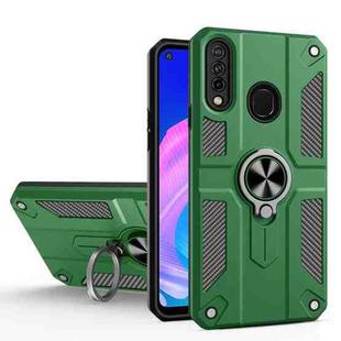 For Huawei Y7p / P40 lite E Carbon Fiber Pattern PC + TPU Protective Case with Ring Holder(Dark Green)