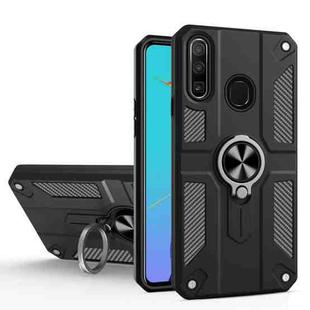 For Huawei Y9 Prime (2019) Carbon Fiber Pattern PC + TPU Protective Case with Ring Holder(Black)