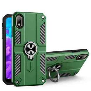 For Huawei Y5 (2019) Carbon Fiber Pattern PC + TPU Protective Case with Ring Holder(Dark Green)