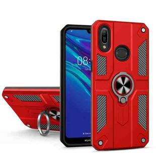 For Huawei Y6 (2019) Carbon Fiber Pattern PC + TPU Protective Case with Ring Holder(Red)