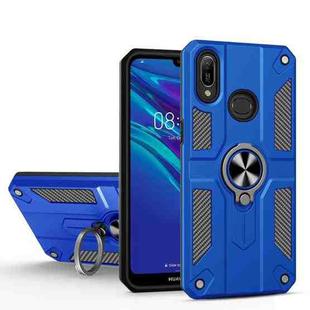 For Huawei Y6 (2019) Carbon Fiber Pattern PC + TPU Protective Case with Ring Holder(Dark Blue)