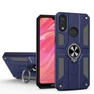 For Huawei Y7 (2019) Carbon Fiber Pattern PC + TPU Protective Case with Ring Holder(Sapphire Blue)