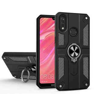 For Huawei Y7 (2019) Carbon Fiber Pattern PC + TPU Protective Case with Ring Holder(Black)
