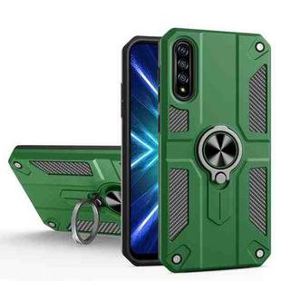 For Honor 9X Pro Carbon Fiber Pattern PC + TPU Protective Case with Ring Holder(Dark Green)