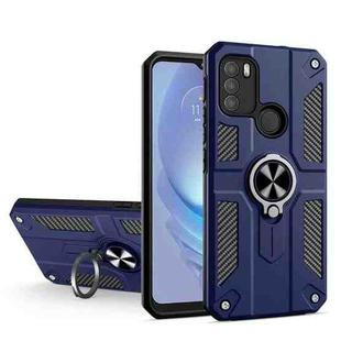 For Motorola Moto G50 Carbon Fiber Pattern PC + TPU Protective Case with Ring Holder(Sapphire Blue)