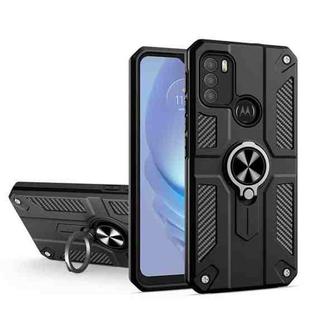 For Motorola Moto G50 Carbon Fiber Pattern PC + TPU Protective Case with Ring Holder(Black)