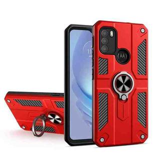 For Motorola Moto G50 Carbon Fiber Pattern PC + TPU Protective Case with Ring Holder(Red)