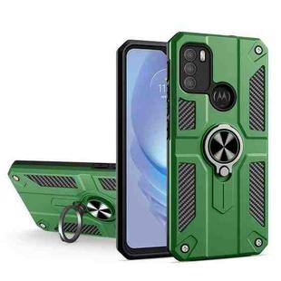 For Motorola Moto G50 Carbon Fiber Pattern PC + TPU Protective Case with Ring Holder(Dark Green)