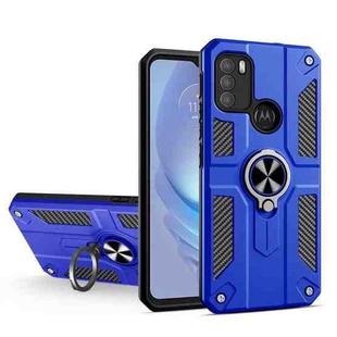 For Motorola Moto G50 Carbon Fiber Pattern PC + TPU Protective Case with Ring Holder(Dark Blue)